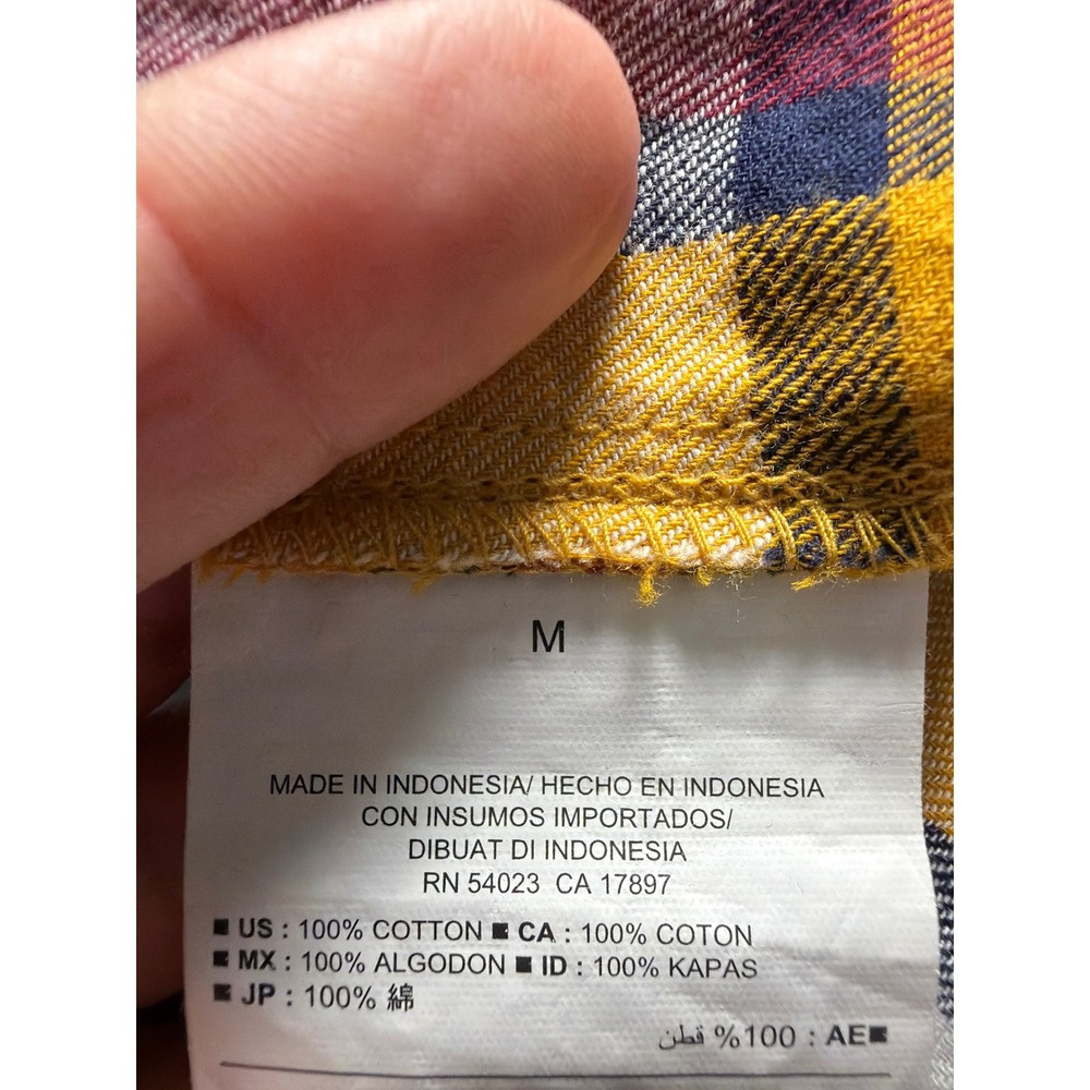 Old Navy Flannel Shirt Yellow Plaid Cotton Boyfriend Oversized Henley Blouse M - Picture 7 of 8